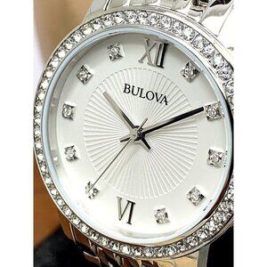 Bulova Women's Watch 96L297 Quartz Cream Dial Stainless Steel 32mm Gemmed